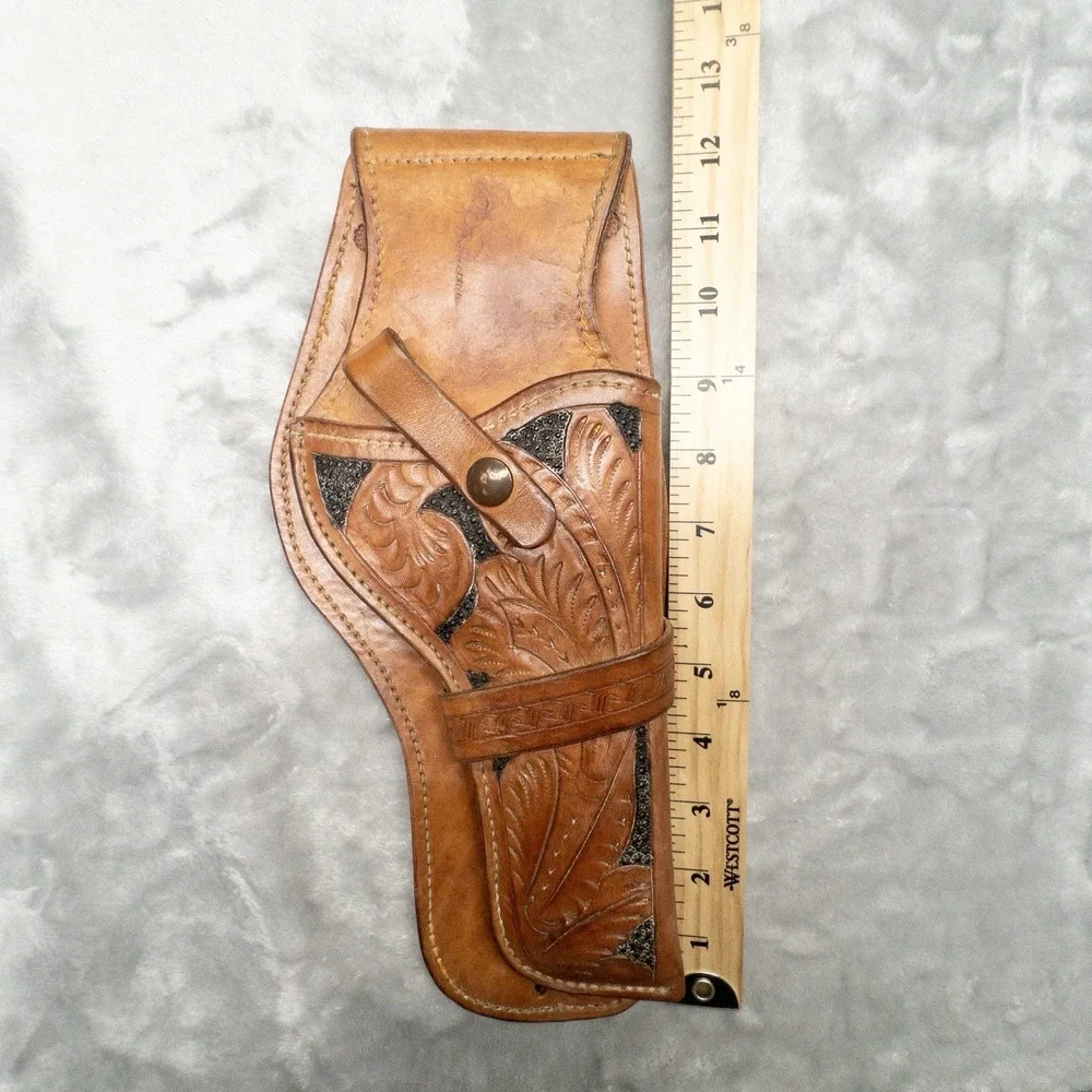 Vtg Hand Tooled Leather Western Holster Cowboy Hunting Outdoors Right Handed